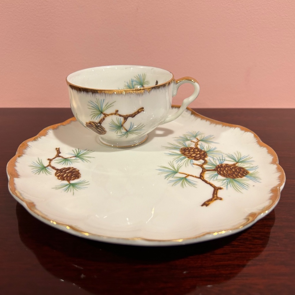 Vintage Norcrest Pine Cone Porcelain China Set Plates & Cups Japan 1950s - Picture 2 of 9